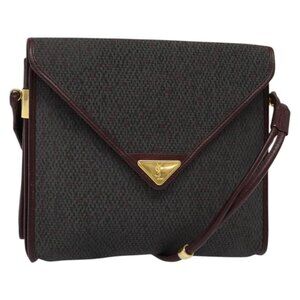 Authentic SAINT LAURENT Shoulder Bag Coated Canvas Bordeaux Gold